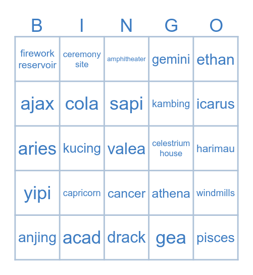 ael's bingo card Bingo Card