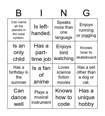 Get-to-know BCC Bingo Card