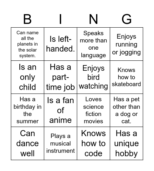 Get-to-know BCC Bingo Card