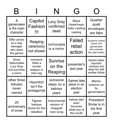 sunrise on the reaping prediction bingo Card