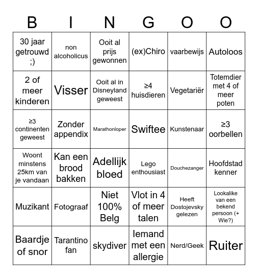 High Tea Bingo Card