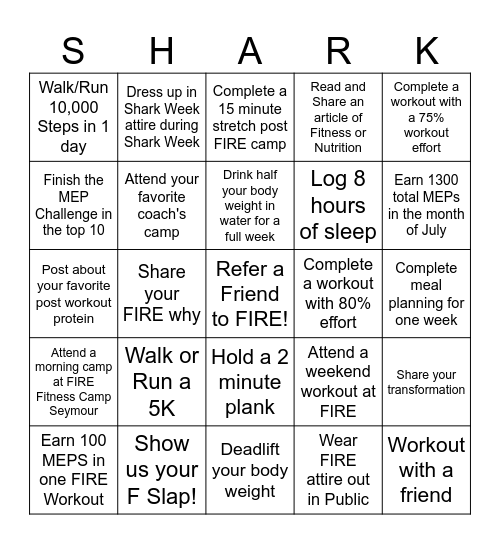 July 2024 Shark Bingo Card