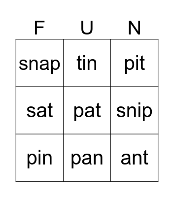 Jolly Phonics Group 1 Words Bingo Card