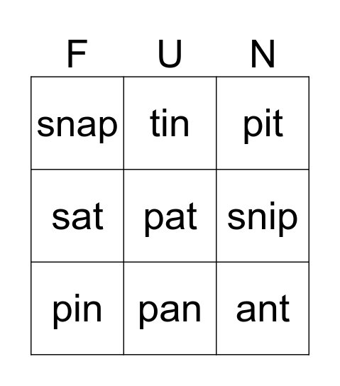 Jolly Phonics Group 1 Words Bingo Card