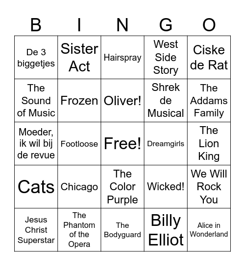 musical bingo Card