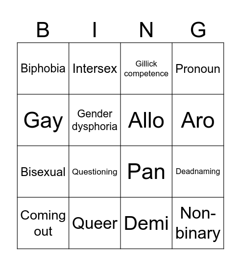 LGBTQ+ Bingo Card