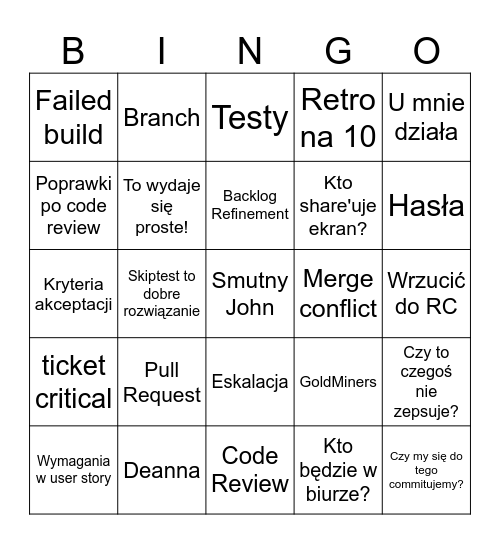 Agile bingo Card