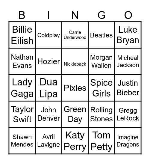 Favourite Music Bingo Card
