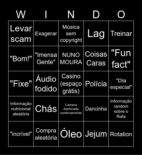 Windoh Bingoh Bingo Card