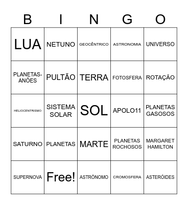 BINGO DO UNIVERSO Bingo Card