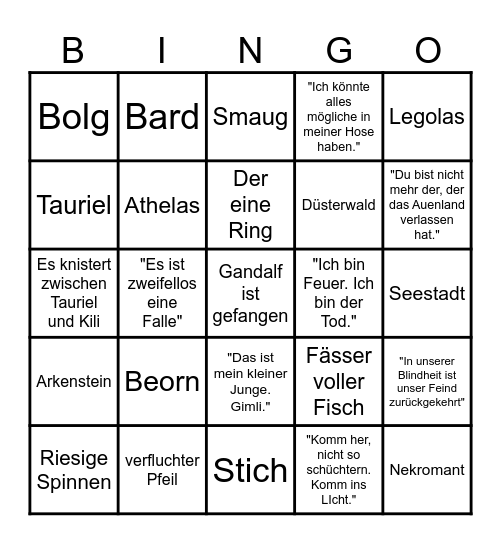 Der Hobbit - Samugs Einöde Bingo Card