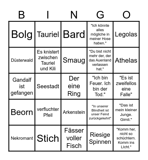 Der Hobbit - Samugs Einöde Bingo Card