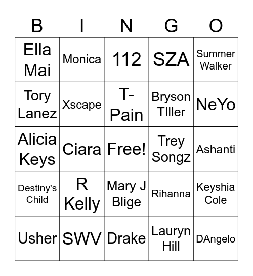 R&B Bingo Card