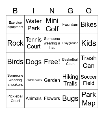 Park Bingo Card