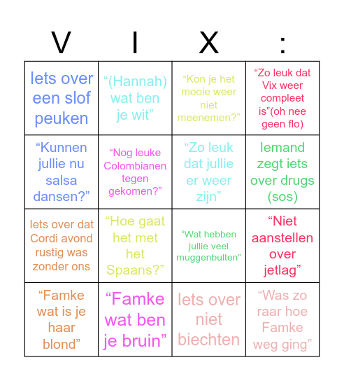 Pi Pa Tussenjaar is back Bingo Card