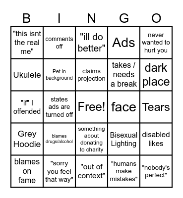 ImAllexx/Alex Elmslie Response Bingo Card