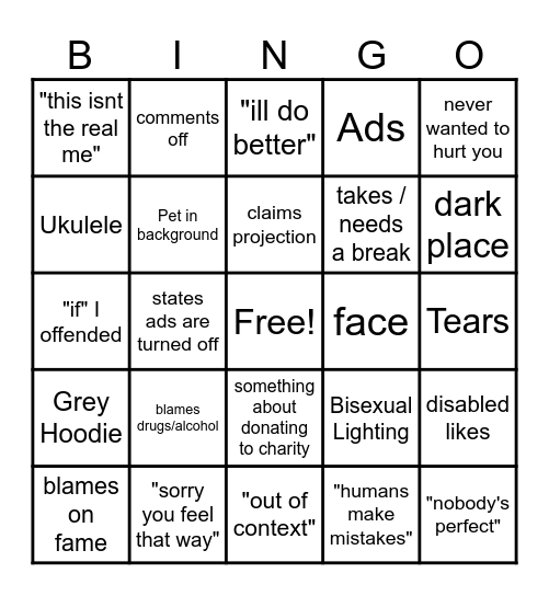 ImAllexx/Alex Elmslie Response Bingo Card