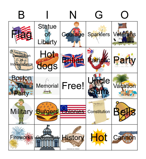 Fourth of July Bingo Card