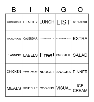 MEAL PLANNING BINGO Card