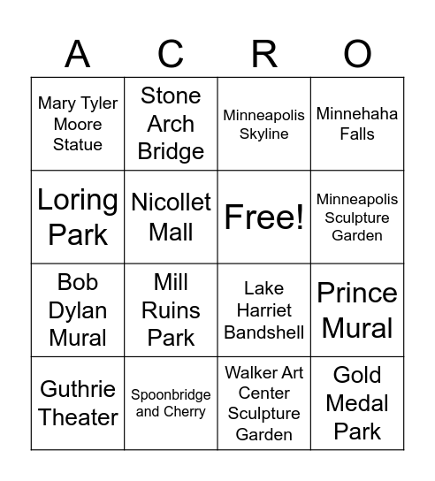 Acro Nationals 2024 Bingo Card