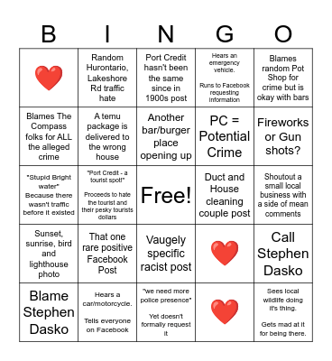 Port Credit Bingo Card