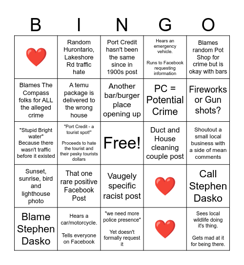 Port Credit Bingo Card