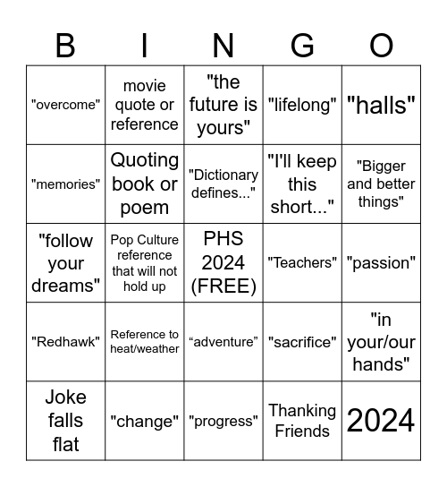 2024 Graduation BINGO Card