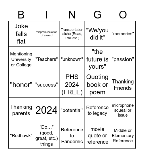 2024 Graduation BINGO Card