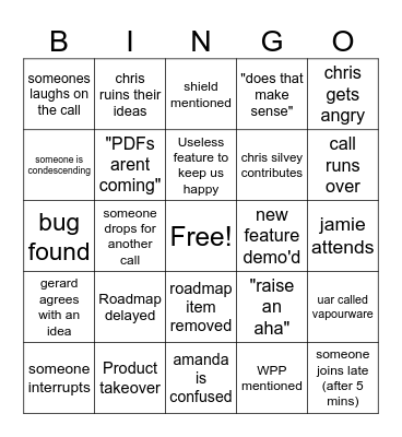 Product Call Bingo Card