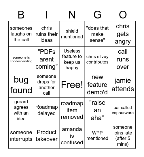 Product Call Bingo Card