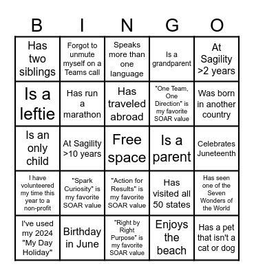 Getting to Know You Bingo Card