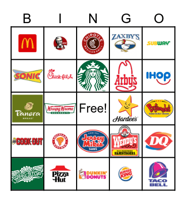 Fast Food Bingo Card