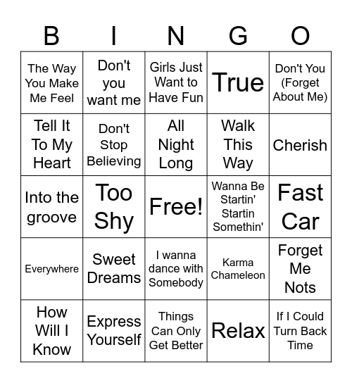 Andrea Knows Music Bingo Card