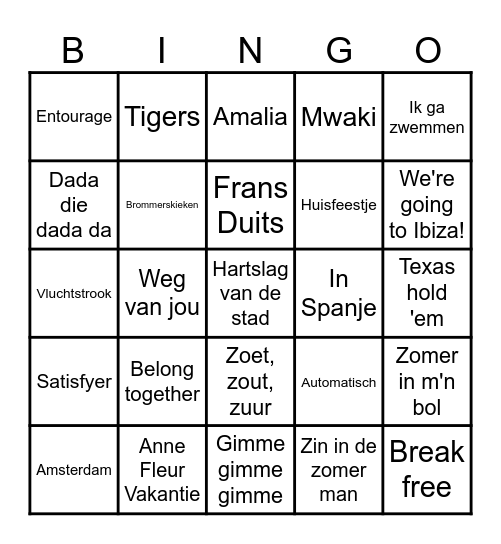 Muziekbingo Eindfeest groep 8! Bingo Card