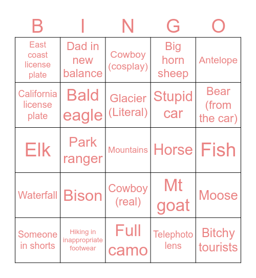 Glacier bingo! Bingo Card