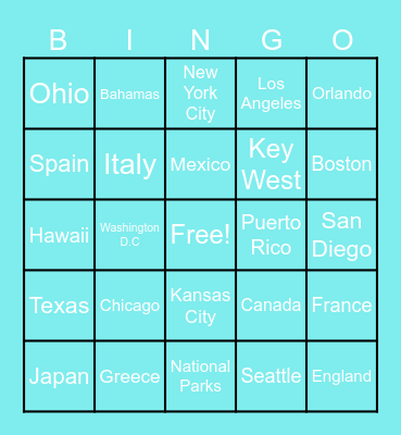 Summer Vacation Bingo Card