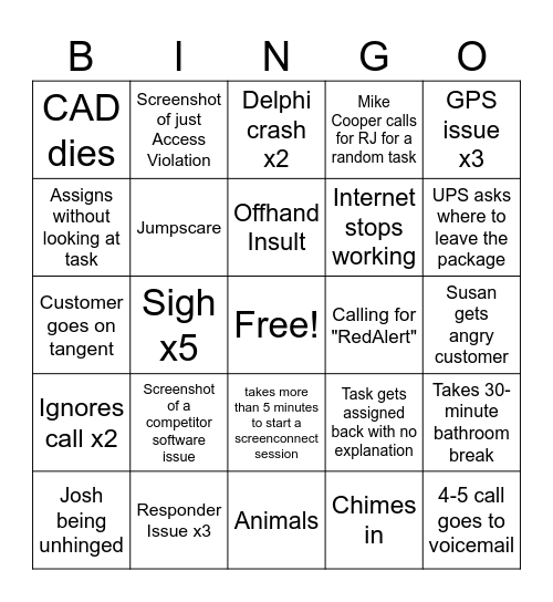 Alpine Bingo Card