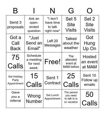 Sales Blitz Bingo Card
