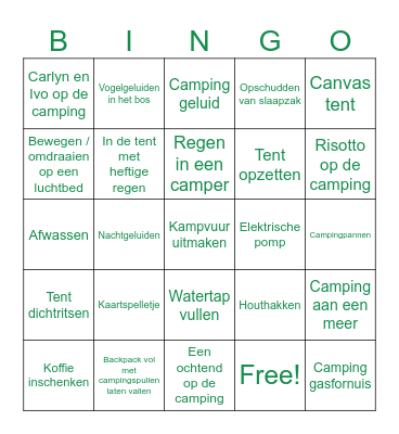 Camping Bingo Card