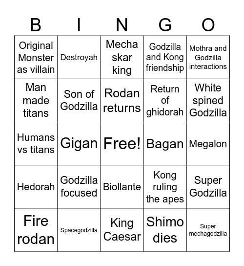 GXK sequel Bingo Card