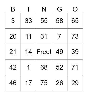 Untitled Bingo Card