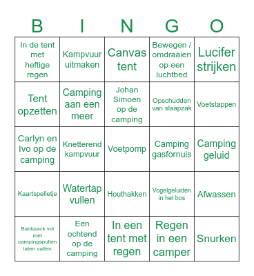 Camping Bingo Card