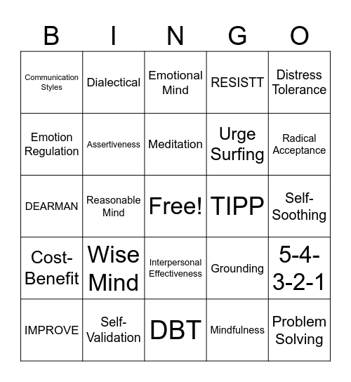 DBT Bingo Card