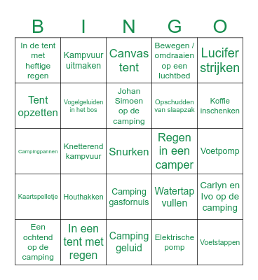 Camping Bingo Card