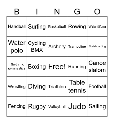 Olympics Bingo Card