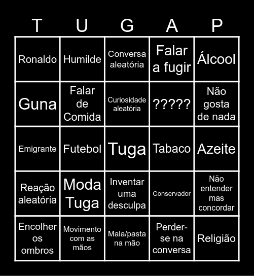 Tuga Bingo Card