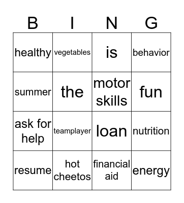 Parent Bingo Card