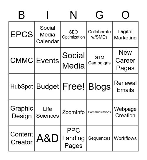 EXOSTAR Intern Bingo Card