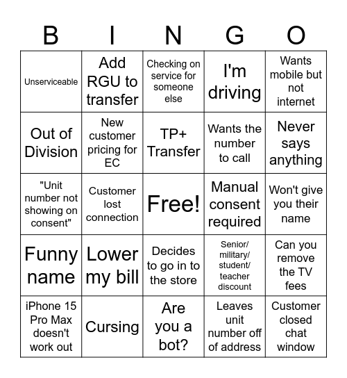 Untitled Bingo Card