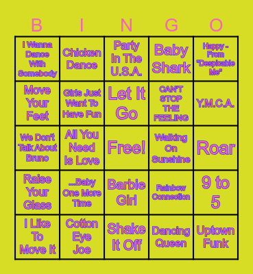 All Ages Musical Bingo! Bingo Card